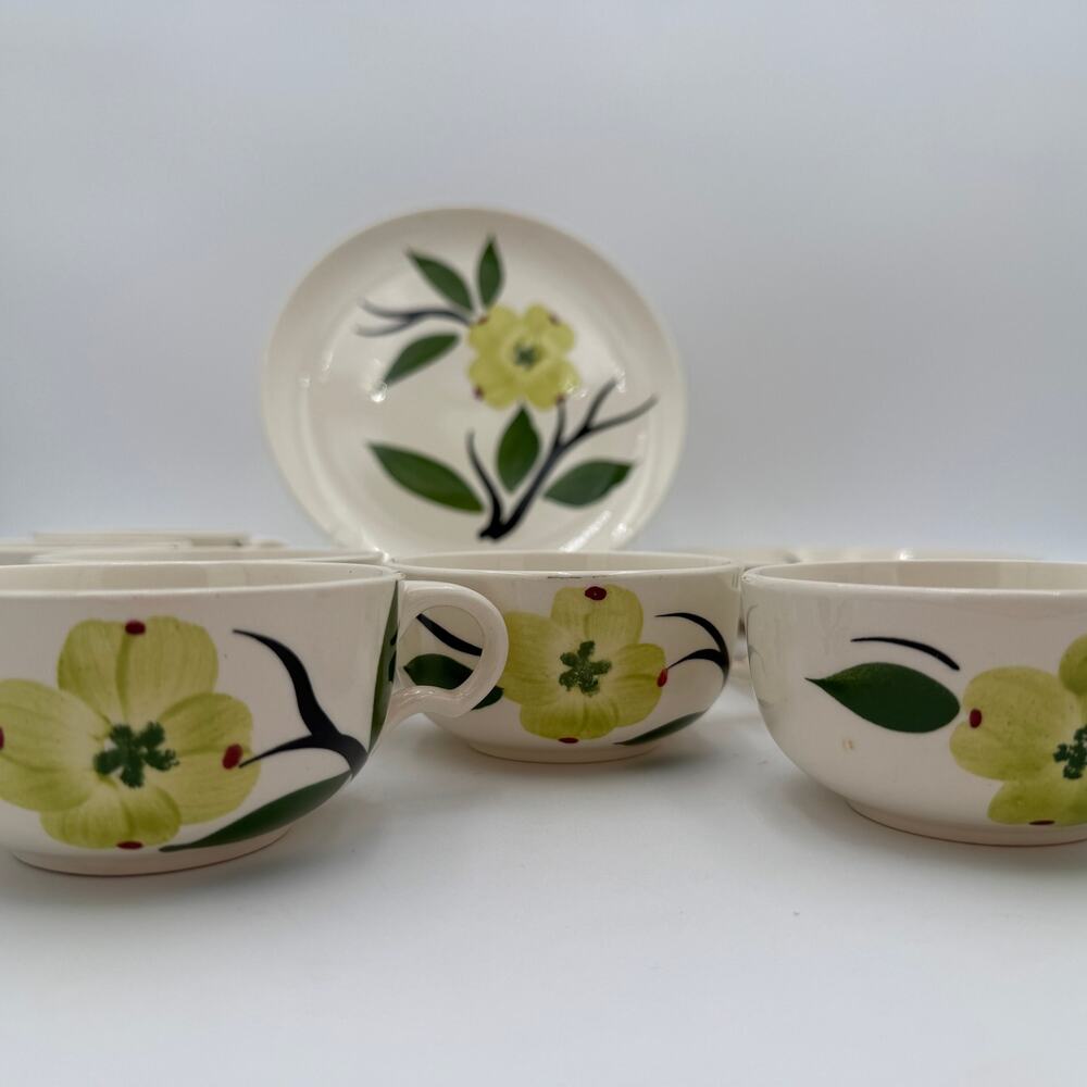 Vtg Coffee Tea Cups Dixie Dogwood by Joni China Handpainted 1940's Dinnerware